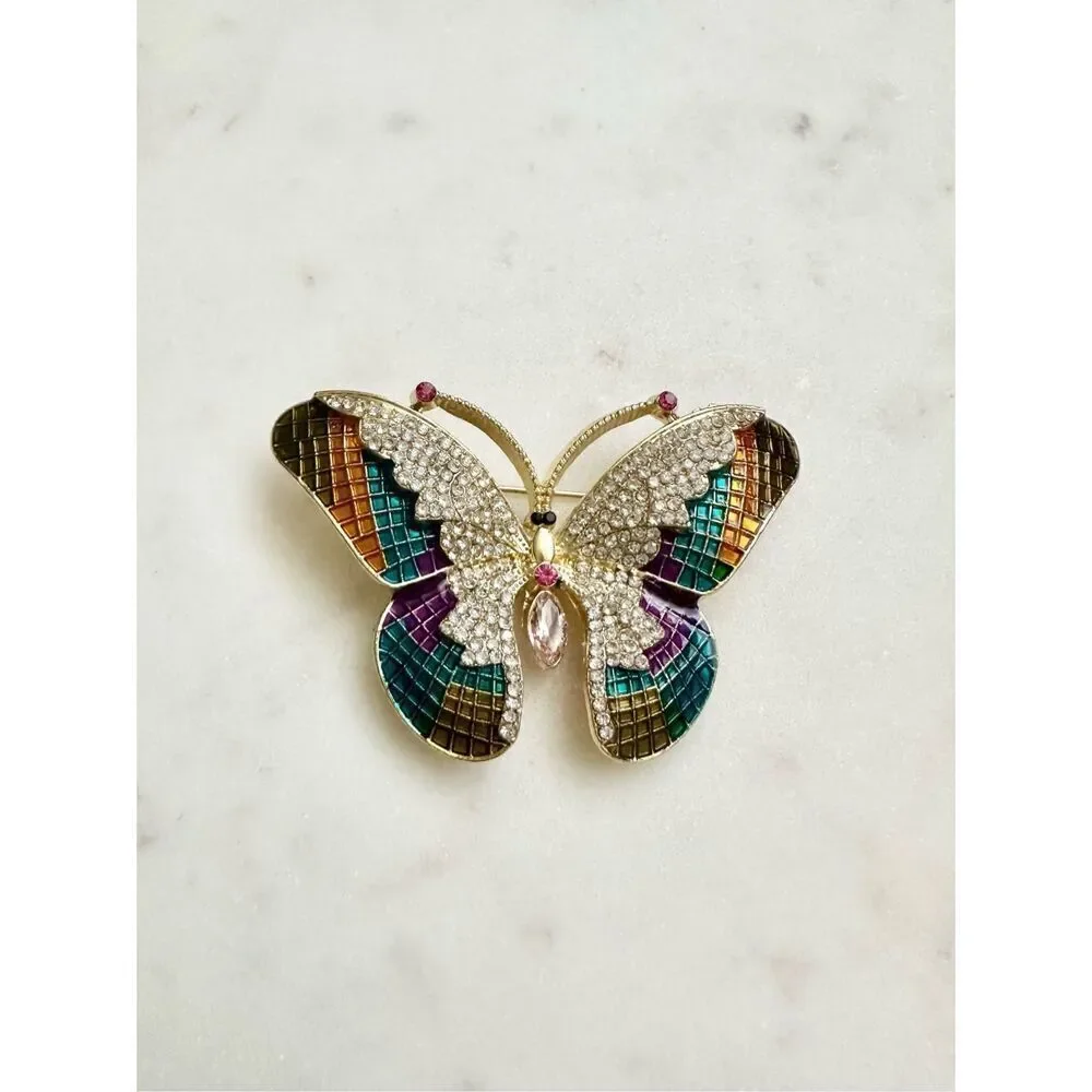 Gorgeous Multicolor rhinestone butterfly brooch ￼